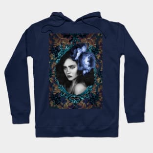 Light blue Beautiful Girl Floral Portrait Digital Artwork Hoodie